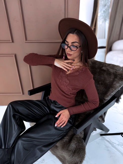 Tops ar mežģīnēm "LUX ROYAL QX586" - CHOCO